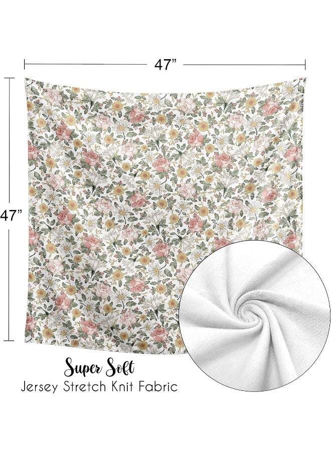 Sweet Jojo Designs Vintage Floral Boho Baby Girl Swaddle Blanket Jersey Stretch Knit for Newborn or Infant Receiving Security