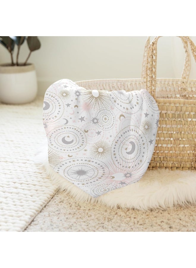 Star and Moon Baby Girl Swaddle Blanket Jersey Stretch Knit for Newborn or Infant Receiving Security - Blush Pink, Gold, and Grey Celestial