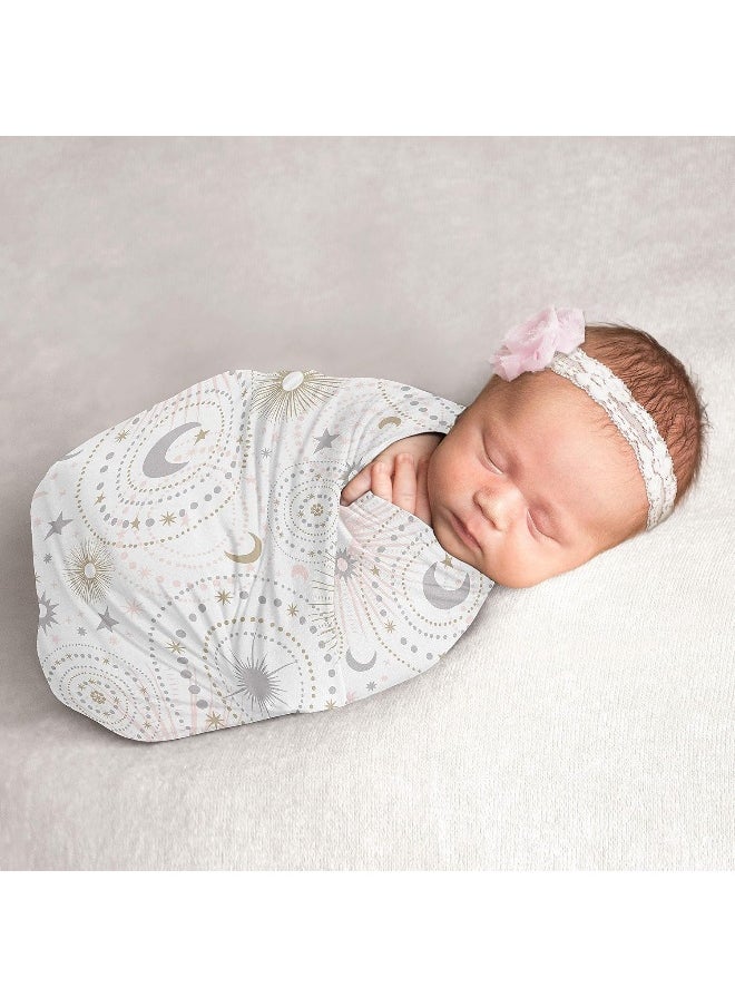Star and Moon Baby Girl Swaddle Blanket Jersey Stretch Knit for Newborn or Infant Receiving Security - Blush Pink, Gold, and Grey Celestial