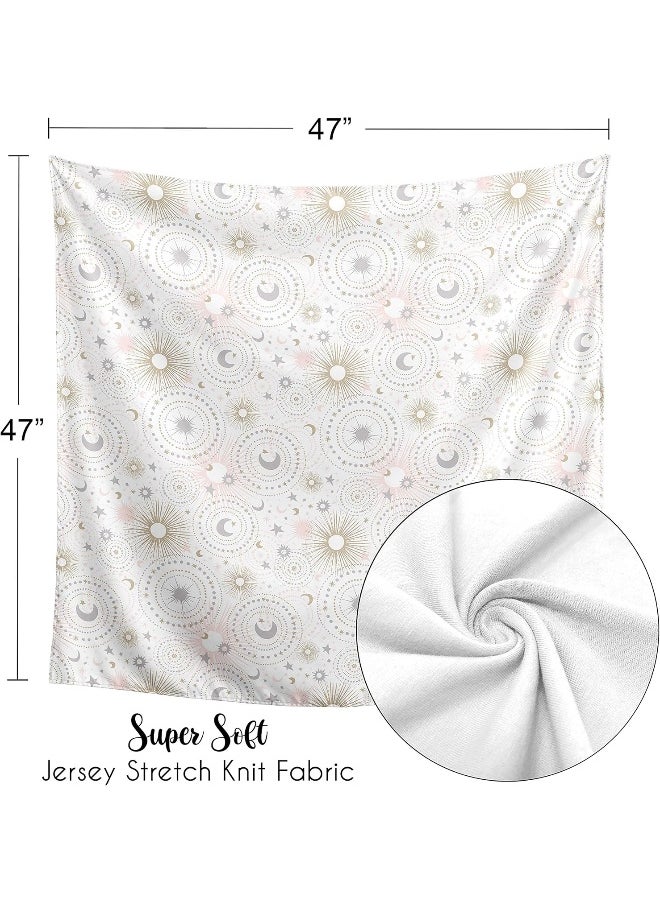 Star and Moon Baby Girl Swaddle Blanket Jersey Stretch Knit for Newborn or Infant Receiving Security - Blush Pink, Gold, and Grey Celestial