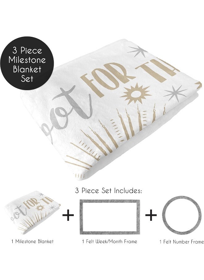 Sweet Jojo Designs Star and Moon Girl Milestone Blanket Monthly Newborn First Year Growth Mat Baby Shower Memory Keepsake Gift Picture - Gold and Grey Celestial Shoot for The Stars Space