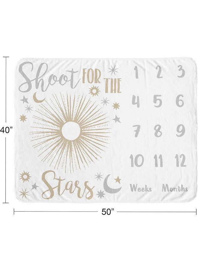Sweet Jojo Designs Star and Moon Girl Milestone Blanket Monthly Newborn First Year Growth Mat Baby Shower Memory Keepsake Gift Picture - Gold and Grey Celestial Shoot for The Stars Space