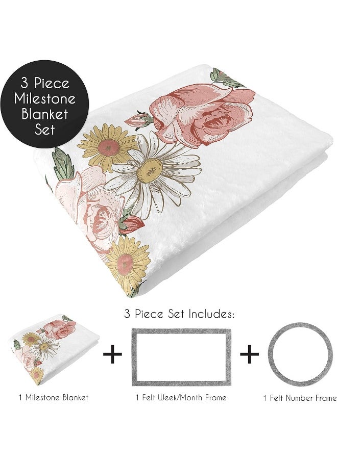 Sweet Jojo Designs Vintage Floral Boho Girl Milestone Blanket Monthly Newborn First Year Growth Mat Baby Shower Memory Keepsake Gift Picture - Blush Pink Yellow Green Shabby Chic Rose Flower Farmhouse