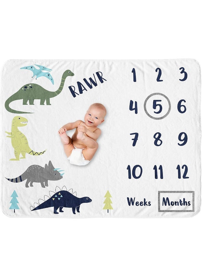 Sweet Jojo Designs Mod Dino Boy Milestone Blanket Monthly Newborn First Year Growth Mat Baby Shower Memory Keepsake Gift Picture