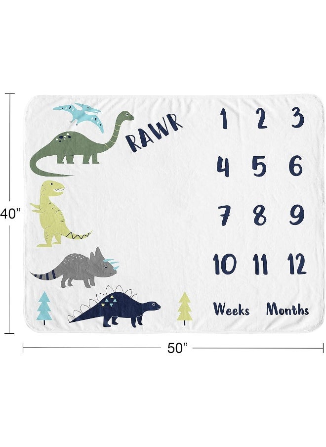 Sweet Jojo Designs Mod Dino Boy Milestone Blanket Monthly Newborn First Year Growth Mat Baby Shower Memory Keepsake Gift Picture