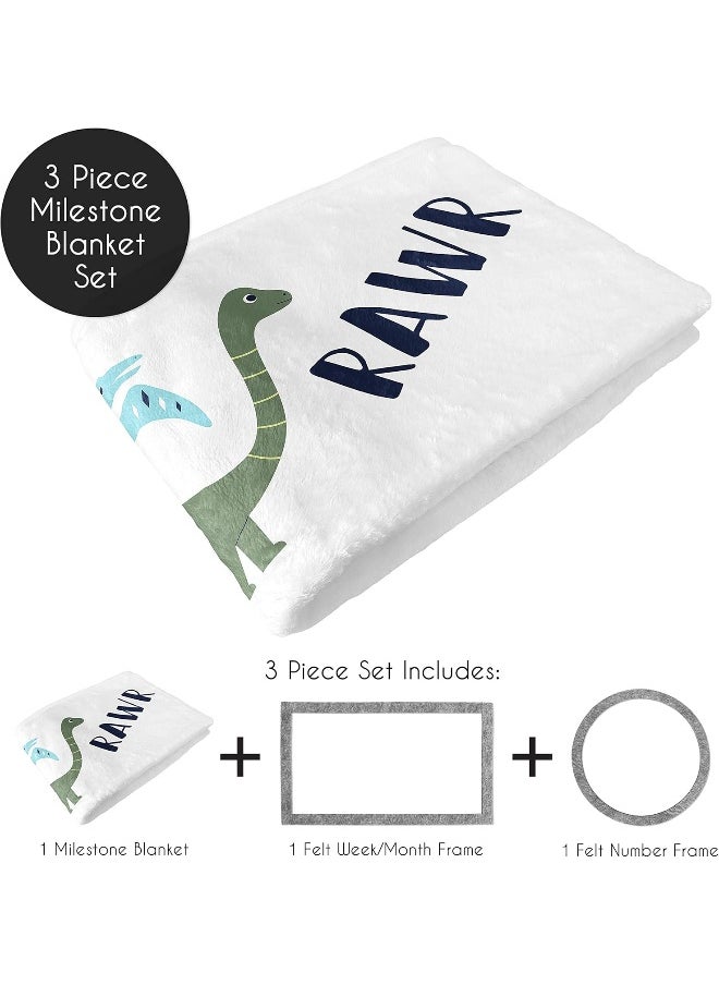 Sweet Jojo Designs Mod Dino Boy Milestone Blanket Monthly Newborn First Year Growth Mat Baby Shower Memory Keepsake Gift Picture