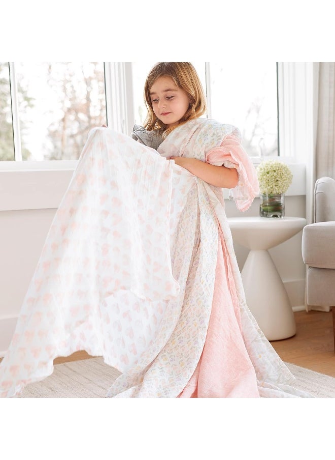 aden + anais Swaddle Blanket, Boutique Muslin Blankets for Girls & Boys, Baby Receiving Swaddles, Ideal Newborn & Infant Swaddling Set, Perfect Shower Gifts, 2 Pack, Piece of My Heart
