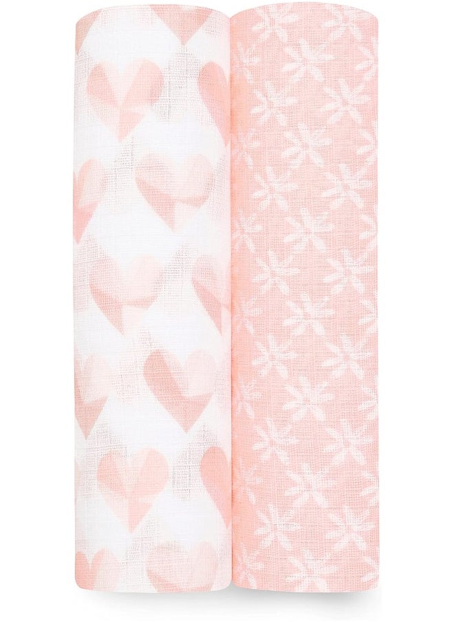 aden + anais Swaddle Blanket, Boutique Muslin Blankets for Girls & Boys, Baby Receiving Swaddles, Ideal Newborn & Infant Swaddling Set, Perfect Shower Gifts, 2 Pack, Piece of My Heart