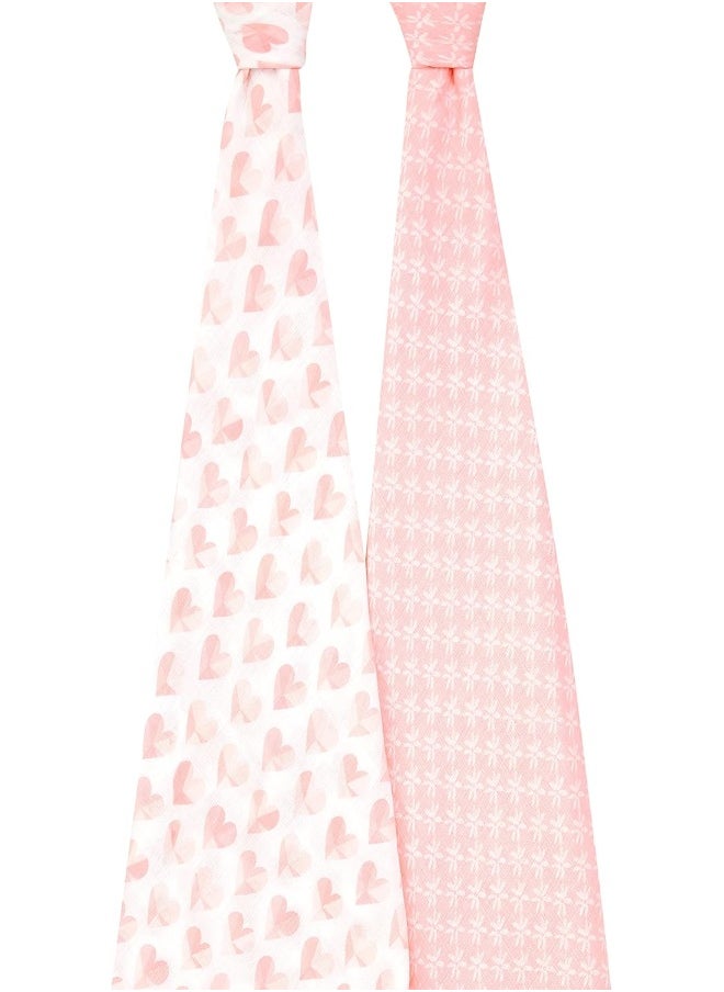aden + anais Swaddle Blanket, Boutique Muslin Blankets for Girls & Boys, Baby Receiving Swaddles, Ideal Newborn & Infant Swaddling Set, Perfect Shower Gifts, 2 Pack, Piece of My Heart