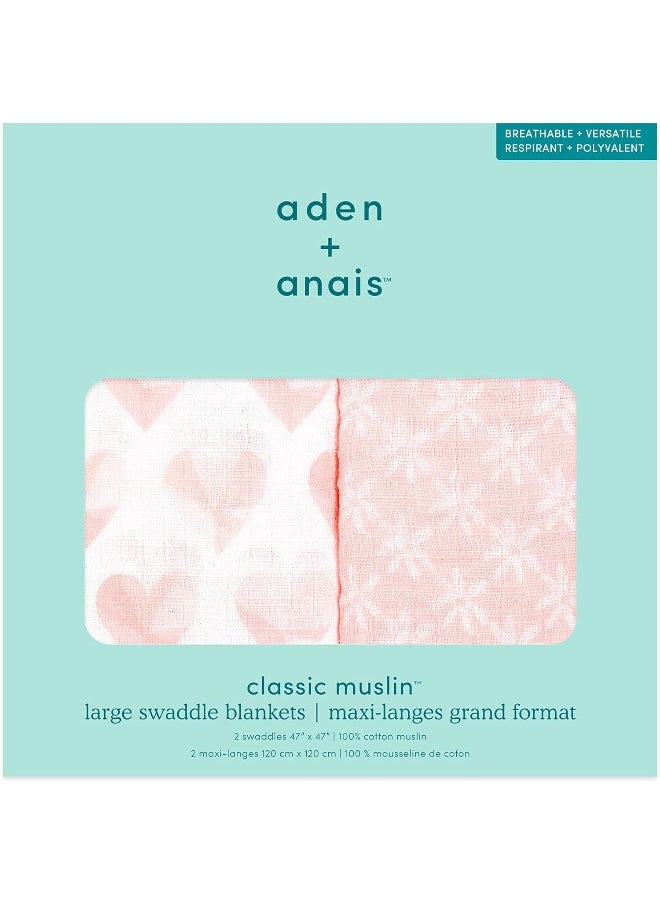 aden + anais Swaddle Blanket, Boutique Muslin Blankets for Girls & Boys, Baby Receiving Swaddles, Ideal Newborn & Infant Swaddling Set, Perfect Shower Gifts, 2 Pack, Piece of My Heart