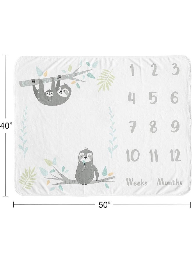 Blue Jungle Sloth Boy Girl Milestone Blanket Monthly Newborn First Year Growth Mat Baby Shower Memory Keepsake Gift Picture - Aqua Turquoise Grey Green Tropical Botanical Rainforest