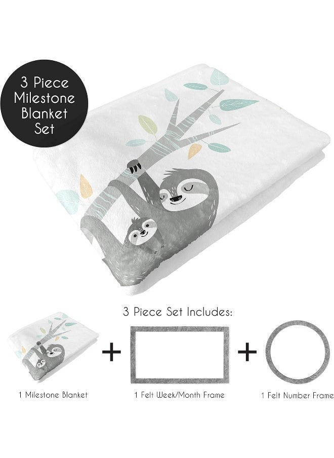 Blue Jungle Sloth Boy Girl Milestone Blanket Monthly Newborn First Year Growth Mat Baby Shower Memory Keepsake Gift Picture - Aqua Turquoise Grey Green Tropical Botanical Rainforest