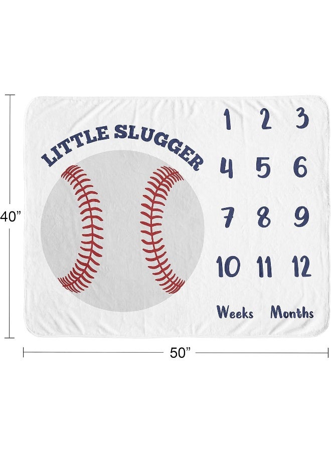 Sweet Jojo Designs Baseball Boy Milestone Blanket Monthly Newborn First Year Growth Mat Baby Shower Memory Keepsake Gift Picture - Red White and Blue Americana Sports Little Slugger