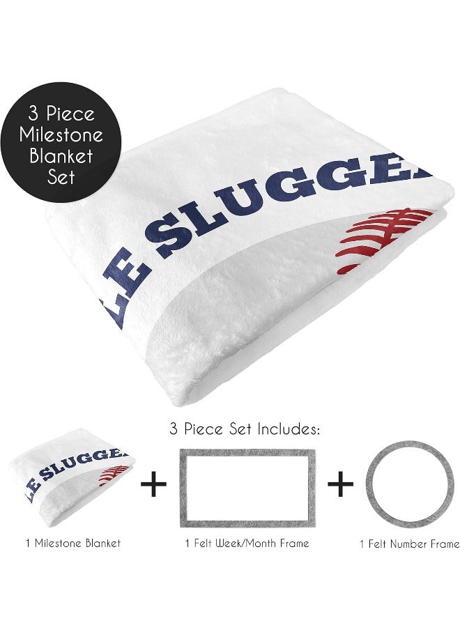Sweet Jojo Designs Baseball Boy Milestone Blanket Monthly Newborn First Year Growth Mat Baby Shower Memory Keepsake Gift Picture - Red White and Blue Americana Sports Little Slugger