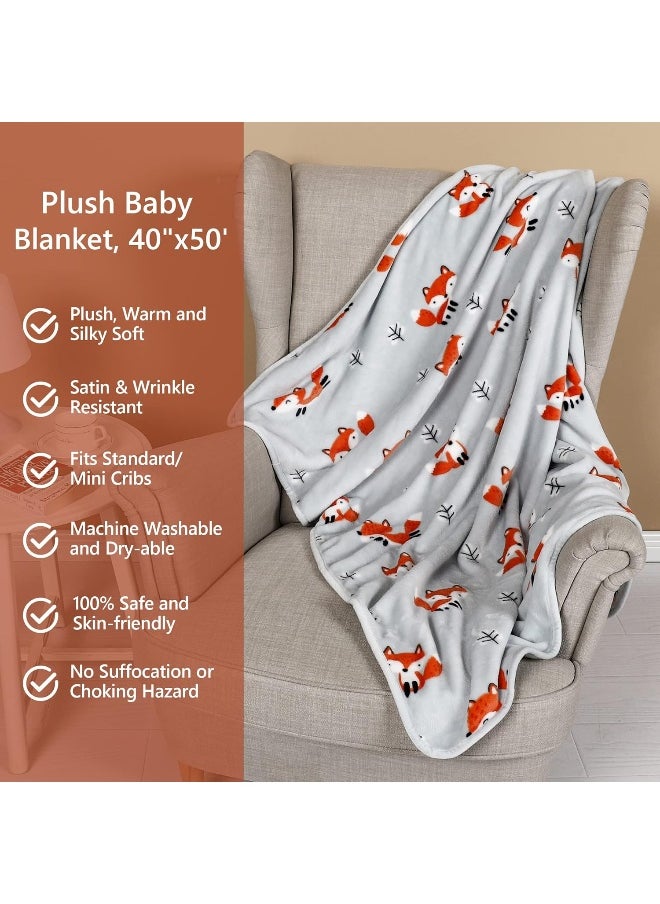 TILLYOU Toddler Flannel Blanket - Warm Cozy Baby Blanket for Boys and Girls, Smooth Cute Lightweight Blanket for Bedding Crib Stroller, 40×50 inches, Fox Forest