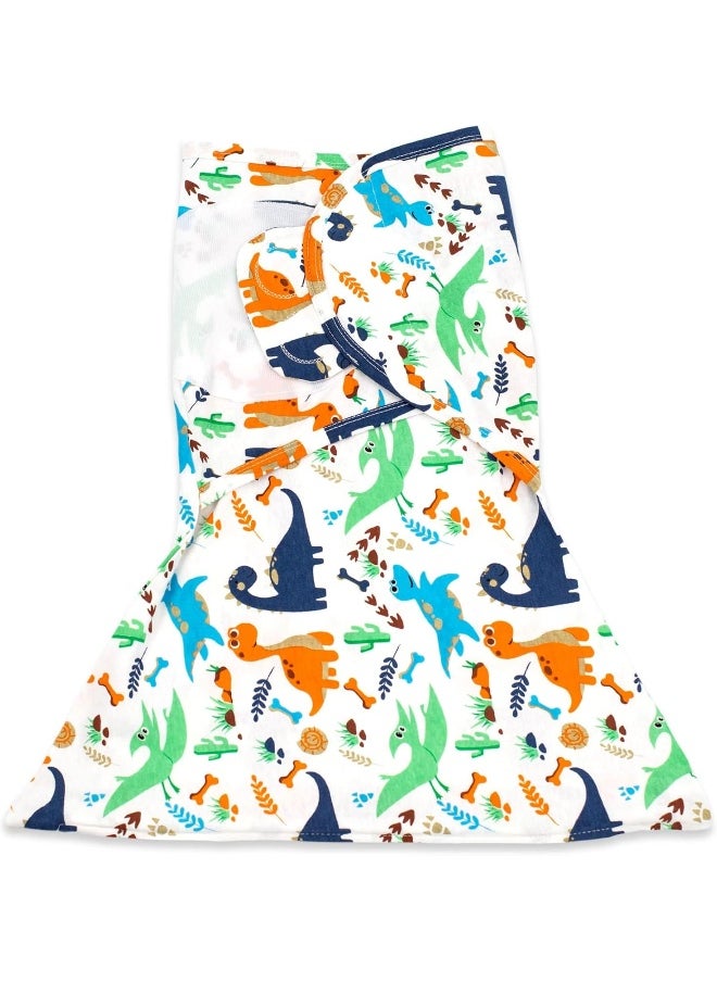 SleepingBaby 100% Cotton Zippy Swaddle - Baby Swaddle Blanket with Bottom Zipper, Cozy Baby Swaddle Wrap and Baby Sleep Sack (Small/Medium | Boy Dino)