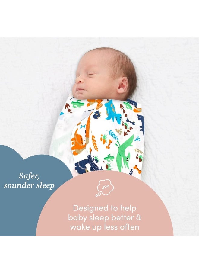 SleepingBaby 100% Cotton Zippy Swaddle - Baby Swaddle Blanket with Bottom Zipper, Cozy Baby Swaddle Wrap and Baby Sleep Sack (Small/Medium | Boy Dino)