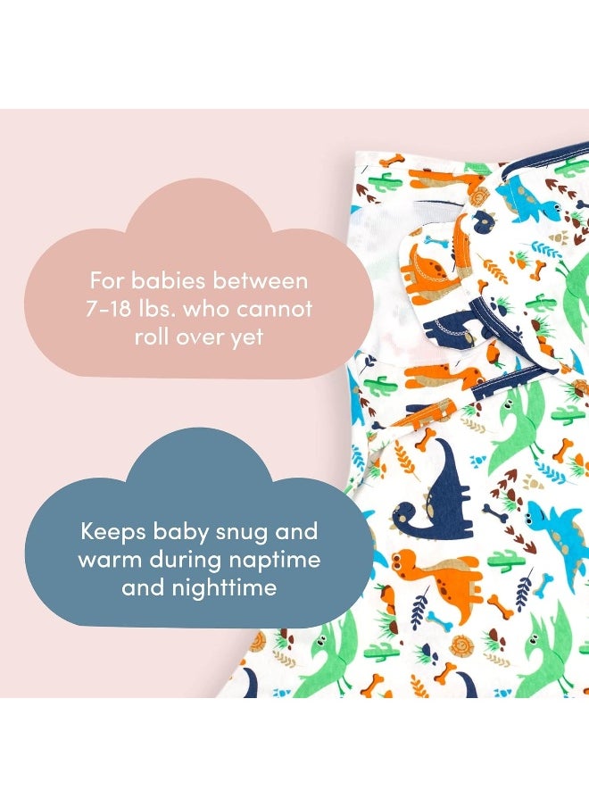 SleepingBaby 100% Cotton Zippy Swaddle - Baby Swaddle Blanket with Bottom Zipper, Cozy Baby Swaddle Wrap and Baby Sleep Sack (Small/Medium | Boy Dino)