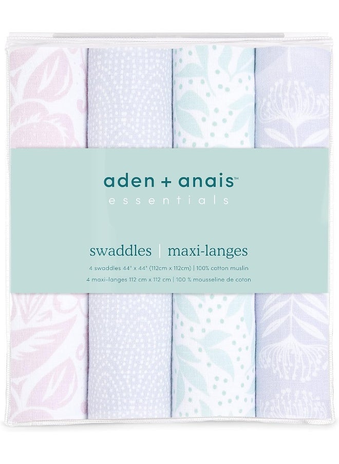 aden + anais Essentials Swaddle Blanket, Muslin Blankets for Girls & Boys, Baby Receiving Swaddles, Newborn Gifts, Infant Shower Items, Toddler Gift, Wearable Swaddling Set, 4 Pack, Damsel