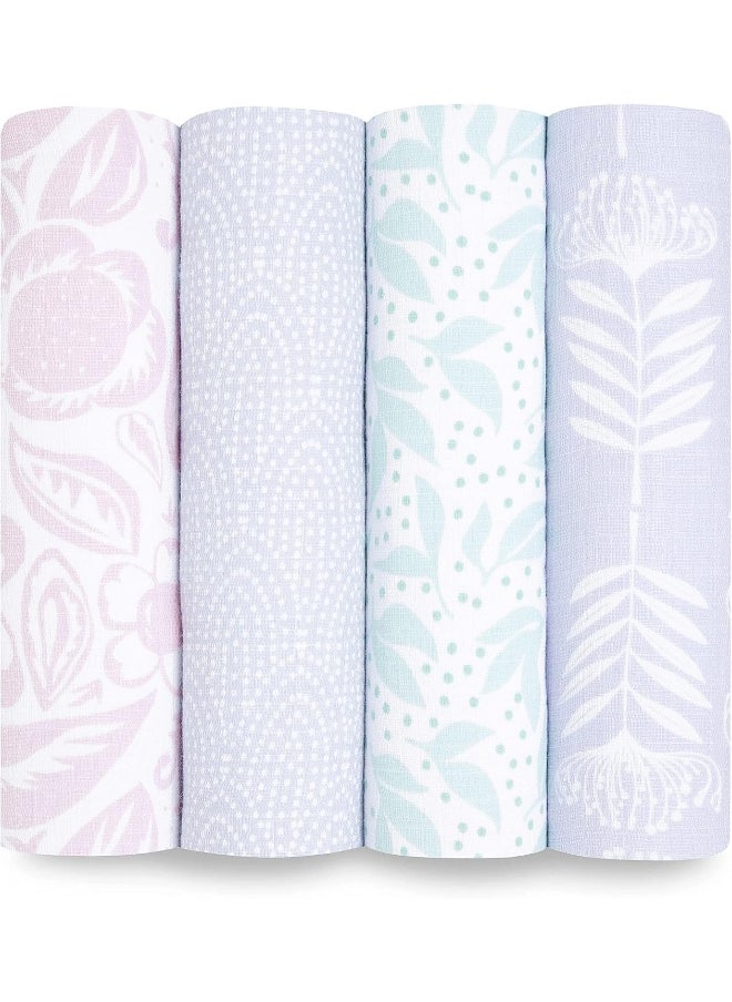 aden + anais Essentials Swaddle Blanket, Muslin Blankets for Girls & Boys, Baby Receiving Swaddles, Newborn Gifts, Infant Shower Items, Toddler Gift, Wearable Swaddling Set, 4 Pack, Damsel
