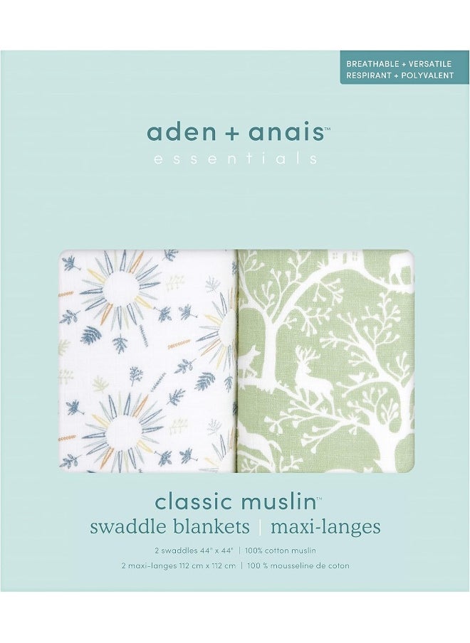 aden + anais Essentials Swaddle Blanket, Muslin Blankets for Girls & Boys, Baby Receiving Swaddles, Newborn Gifts, Infant Shower Items, 2 Pack, Harmony
