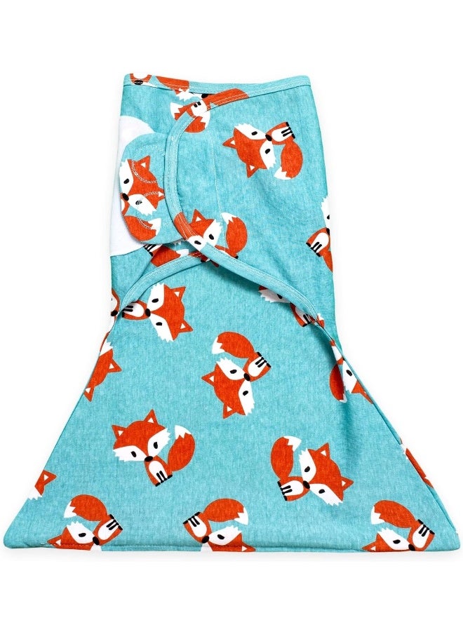 Sleeping Baby Zippy Swaddle - 100% Cotton Baby Cloth Swaddle Blanket - Sleep Sack with Convenient Bottom Zipper - Friendly Fox - Small/Medium