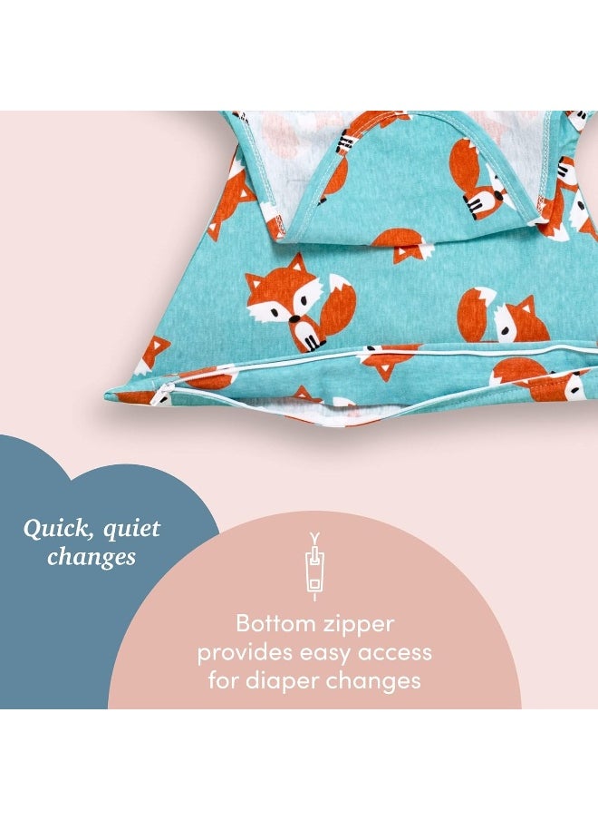 Sleeping Baby Zippy Swaddle - 100% Cotton Baby Cloth Swaddle Blanket - Sleep Sack with Convenient Bottom Zipper - Friendly Fox - Small/Medium