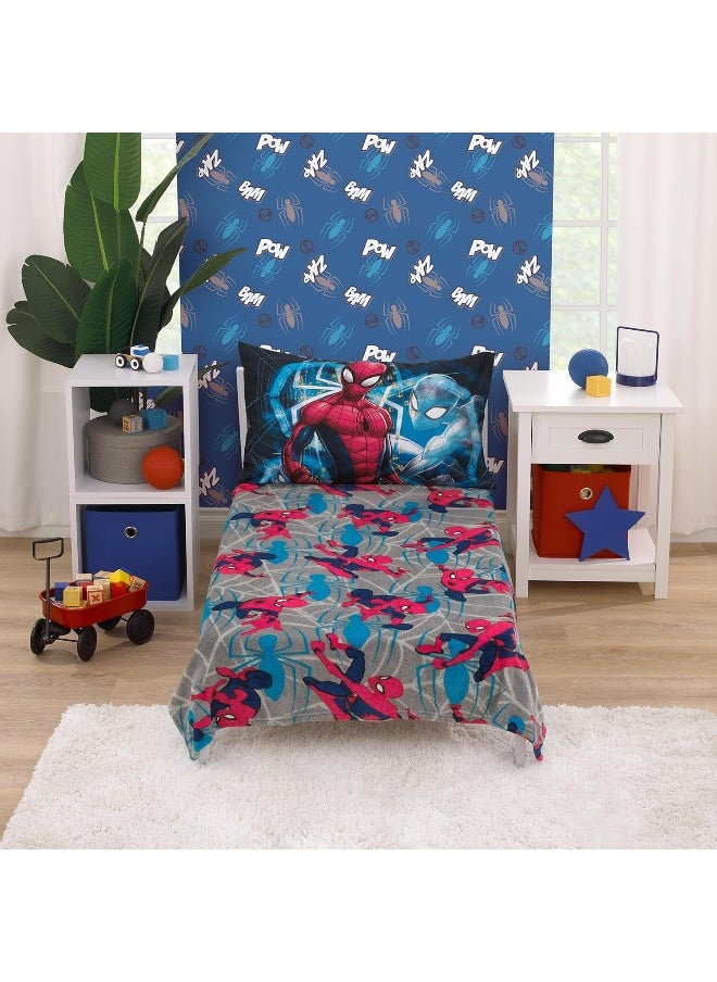NoJo Marvel Spiderman to The Rescue Red, Gray, and Blue Super Soft Toddler Blanket