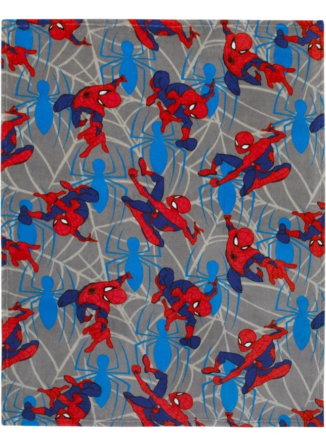 NoJo Marvel Spiderman to The Rescue Red, Gray, and Blue Super Soft Toddler Blanket