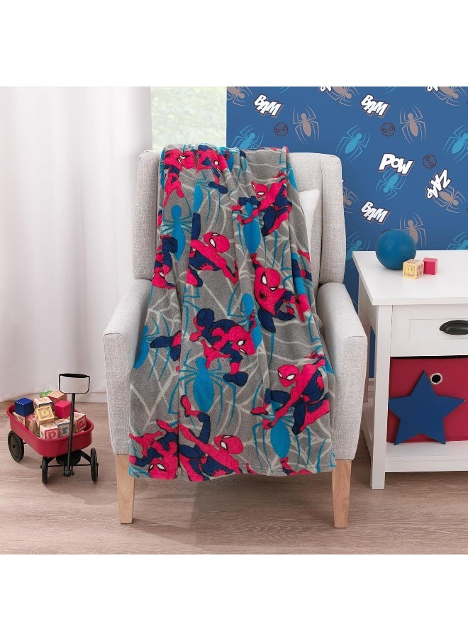NoJo Marvel Spiderman to The Rescue Red, Gray, and Blue Super Soft Toddler Blanket