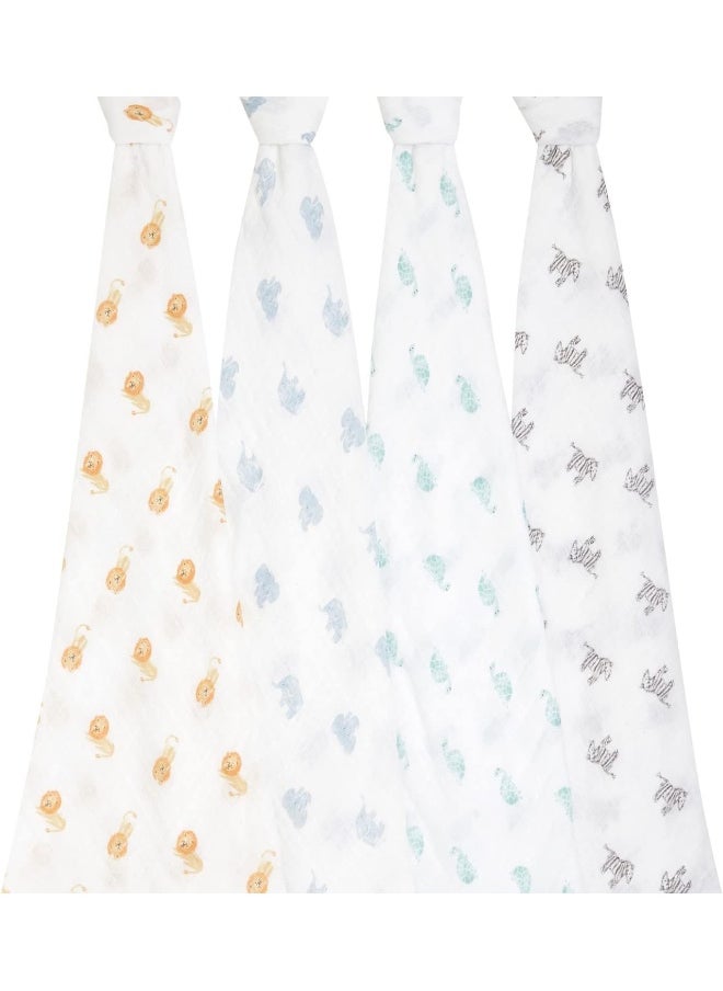 aden + anais 100% Organic Cotton Muslin Swaddle, GOTS Certified, Swaddle Receiving Blankets for Baby Girls & Boys, 120x120cm, Newborn & Infant Swaddling Wrap Set, Shower Gifts, 4 Pack, animal kingdom