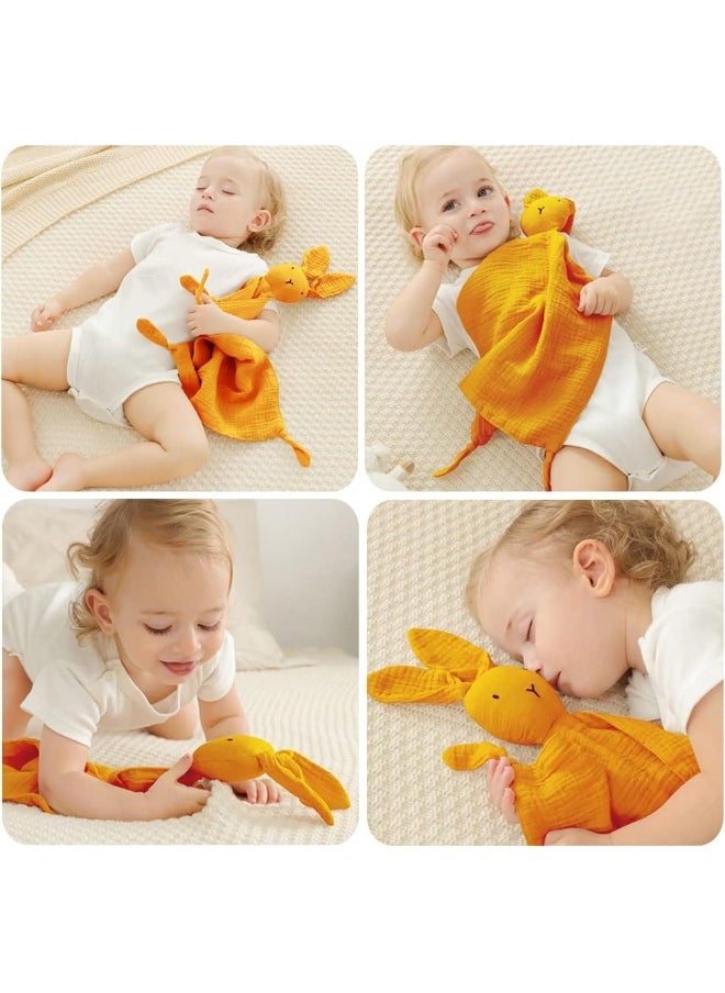 PEIPEIWU Organic Cotton Muslin Lovey Blanket, Organic Cotton Muslin Bunny Security Blanket Soft & Breathable Lovie Baby Gifts for Boys and Girls