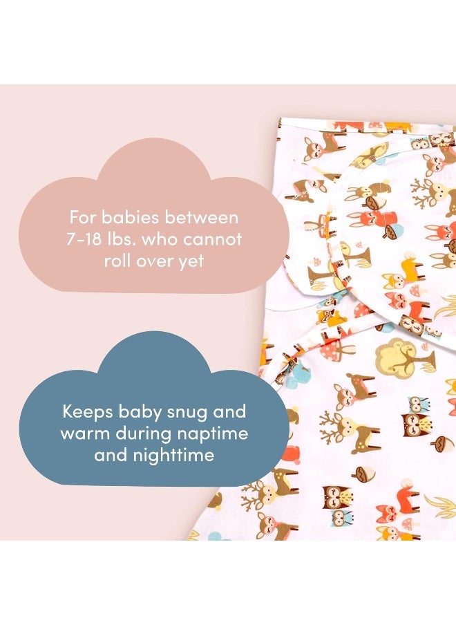Sleeping Baby Zippy Swaddle - 100% Cotton Baby Cloth Swaddle Blanket - Sleep Sack with Convenient Bottom Zipper - Woodland - Small/Medium