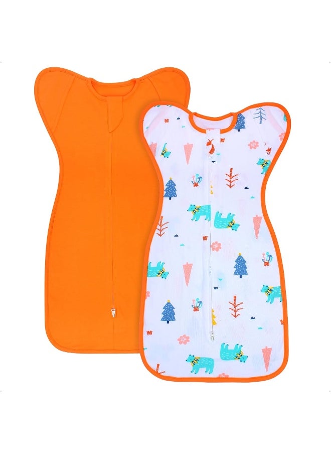 Transition Swaddle 6-9 Months, Baby Sleep Sack Arms up Swaddle 2-Way Zipper 100% Cotton Arms in/out, 0.8 Tog Newborn Sleep Sack Baby Swaddle for Boy Girl, 2-Pack Baby Transitional Swaddle Sack (Large)