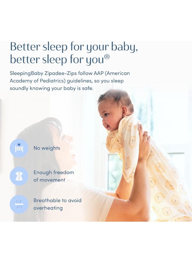 SleepingBaby Zipadee-Zip Transition Swaddle - Baby Swaddling Blanket with Zipper Convenience - Roomy Baby Wearable Blanket for Easy Diaper Changes - Lions, Small (4-8 Month)