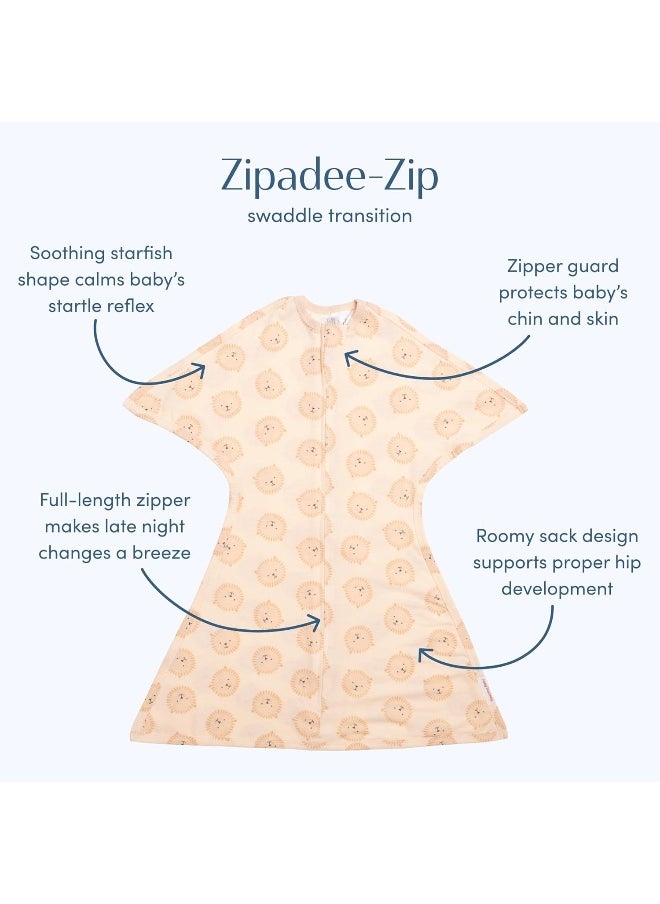 SleepingBaby Zipadee-Zip Transition Swaddle - Baby Swaddling Blanket with Zipper Convenience - Roomy Baby Wearable Blanket for Easy Diaper Changes - Lions, Small (4-8 Month)