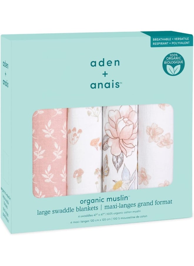 aden + anais Swaddle Blanket, 100% Organic Cotton Muslin Blankets for Girls & Boys, Baby Receiving Swaddles, Ideal Newborn & Infant Swaddling Set, 4 Pack, Earthly