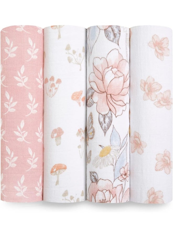 aden + anais Swaddle Blanket, 100% Organic Cotton Muslin Blankets for Girls & Boys, Baby Receiving Swaddles, Ideal Newborn & Infant Swaddling Set, 4 Pack, Earthly
