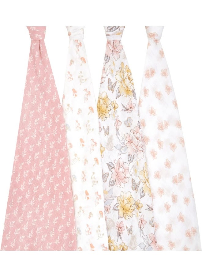 aden + anais Swaddle Blanket, 100% Organic Cotton Muslin Blankets for Girls & Boys, Baby Receiving Swaddles, Ideal Newborn & Infant Swaddling Set, 4 Pack, Earthly