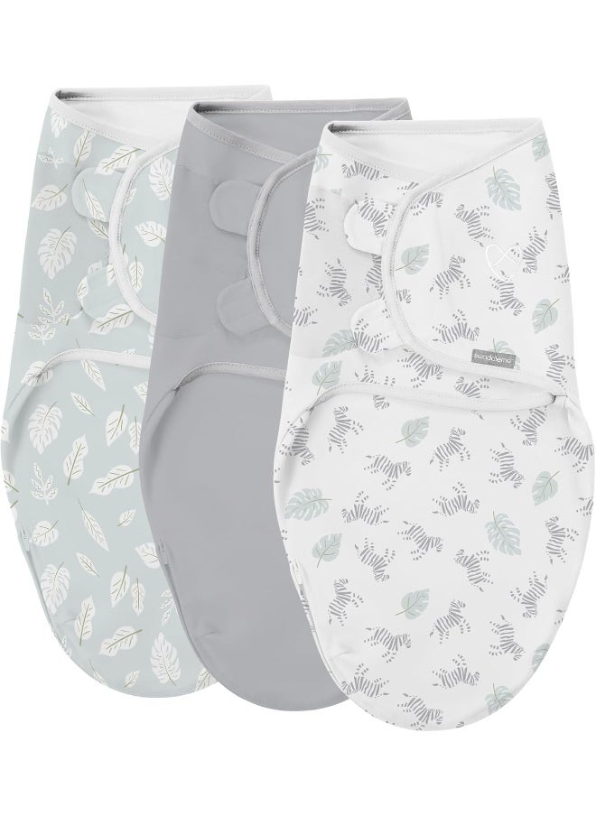 SwaddleMe by Ingenuity Easy Change Swaddle - Size Small/Medium, 0-3 Months, 3-Pack (Zebra Botanical)