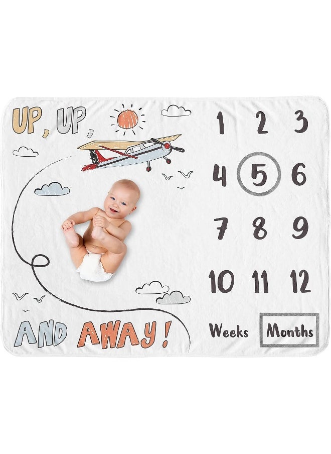 Sweet Jojo Designs Vintage Airplane Boy Milestone Blanket Monthly Newborn First Year Growth Mat Baby Shower Memory Keepsake Gift