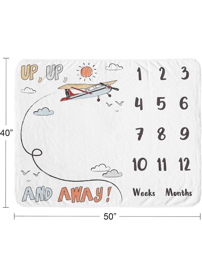 Sweet Jojo Designs Vintage Airplane Boy Milestone Blanket Monthly Newborn First Year Growth Mat Baby Shower Memory Keepsake Gift