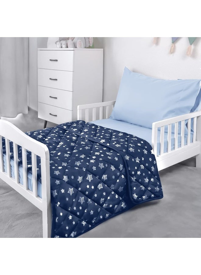 Baby Blanket for Boys and Girls, Soft Cozy Toddler Comforter Quilted with Navy Star Print, Ultra Soft and Comfortable Baby Comforter Down Alternative, 39x47 Inches