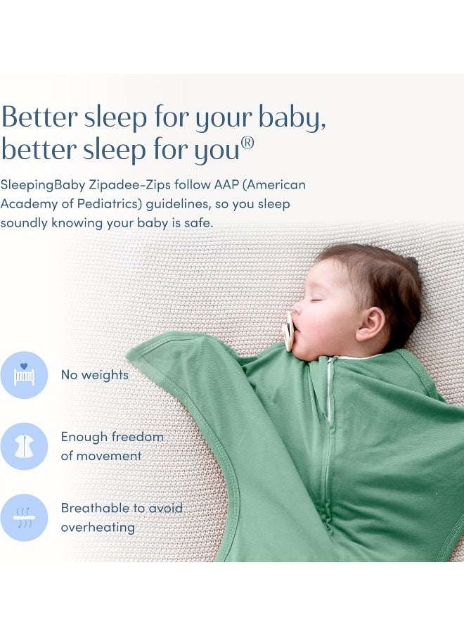 SleepingBaby Zipadee-Zip Transitional Swaddle Sack - Roomy Zipper Swaddle for Easy Diaper Changes and Proper Hip Development