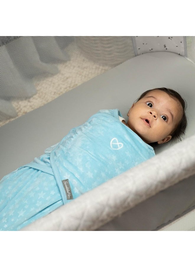SwaddleMe Original Swaddle in Velboa – Size Small/Medium, 0-3 Months, 2-Pack (Blue Stars)