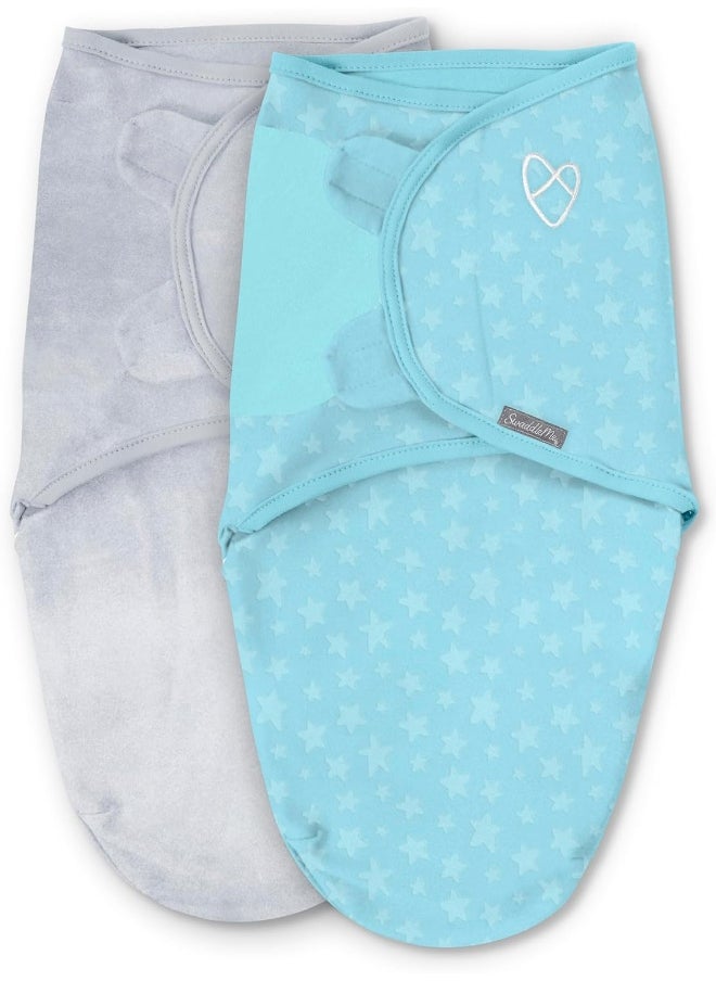 SwaddleMe Original Swaddle in Velboa – Size Small/Medium, 0-3 Months, 2-Pack (Blue Stars)
