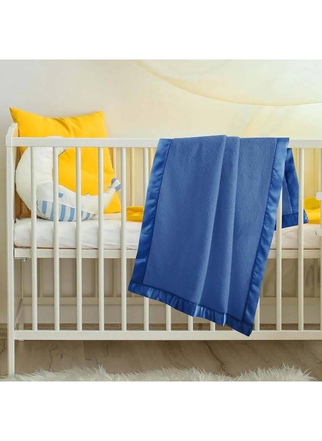 Pro Goleem Fleece Baby Blanket with Satin Trim, 30x40 Inch, Navy Blue