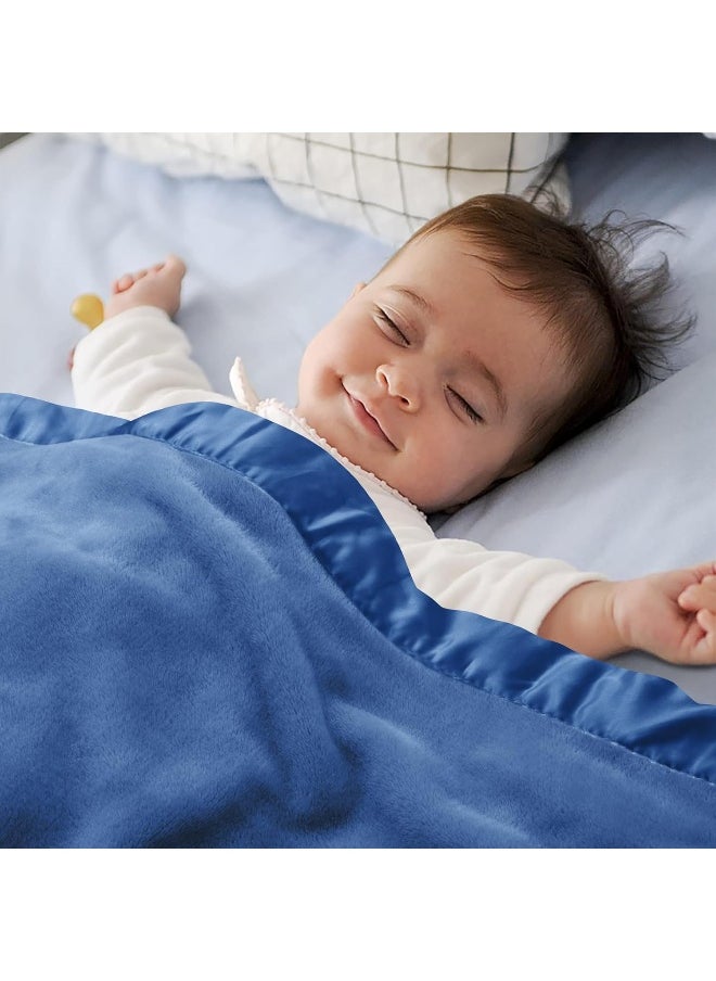 Pro Goleem Fleece Baby Blanket with Satin Trim, 30x40 Inch, Navy Blue