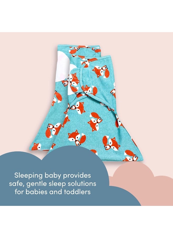 Sleeping Baby Zippy Swaddle - 100% Cotton Baby Swaddle Blanket - Sleep Sack with Convenient Bottom Zipper - Friendly Fox - Medium/Large