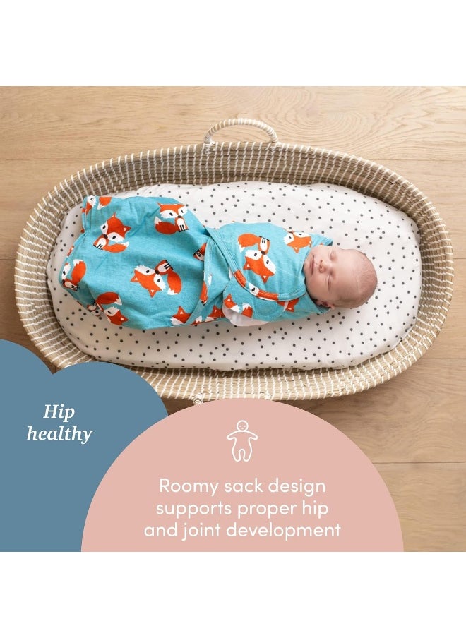 Sleeping Baby Zippy Swaddle - 100% Cotton Baby Swaddle Blanket - Sleep Sack with Convenient Bottom Zipper - Friendly Fox - Medium/Large
